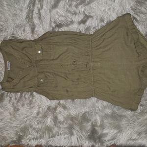 Olive Sleeveless Linen Romper - Large